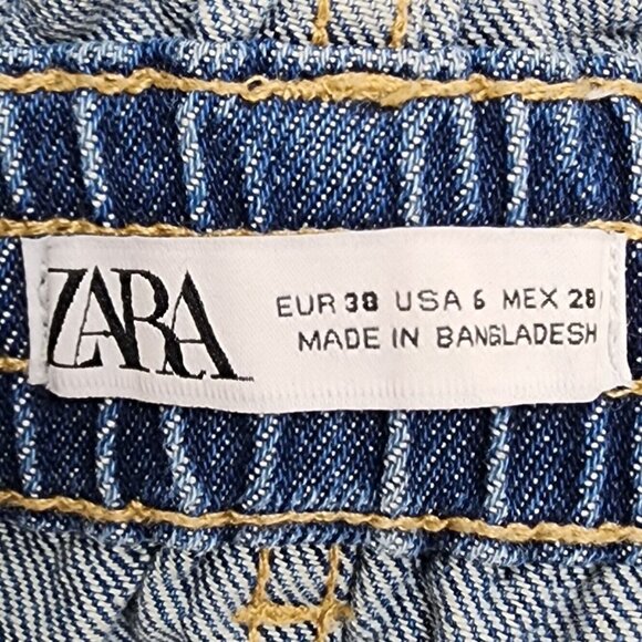 Zara Short Size 6 Women’s Paperbag Tie Waist Large Pockets Cotton Blue - Picture 7 of 9